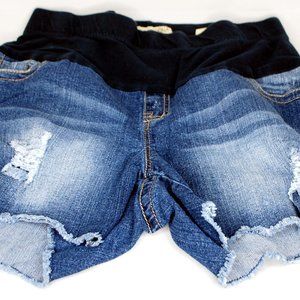 Distressed maternity blue jean shorts